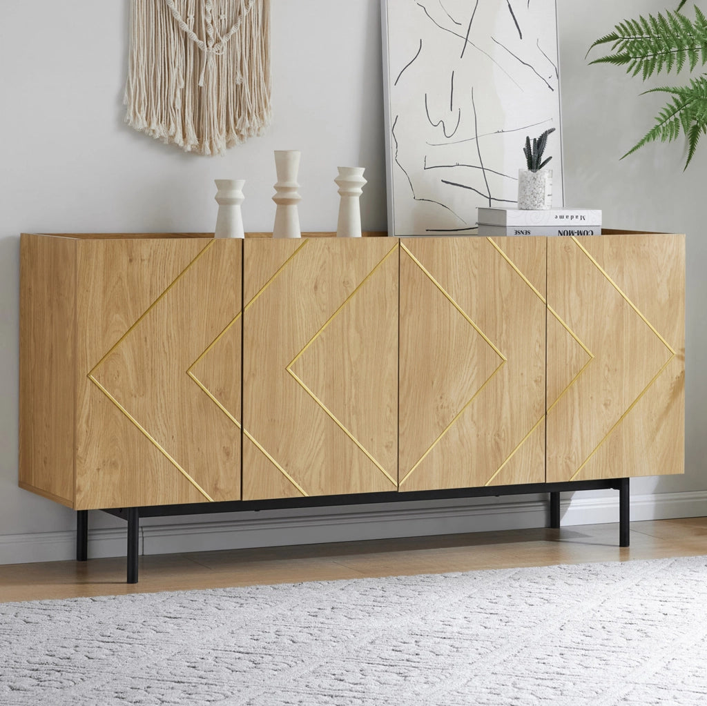Credenza 160x40x78 cm con 4 ante e ripiani regolabili in truciolare naturale