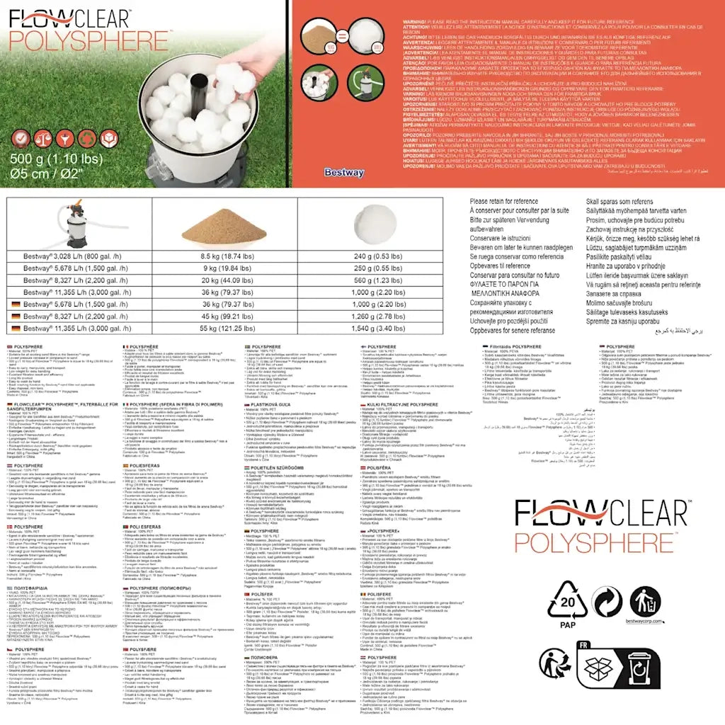 Bestway Sfere Filtranti in Polisfera Flowclear 500 g 58475 91248