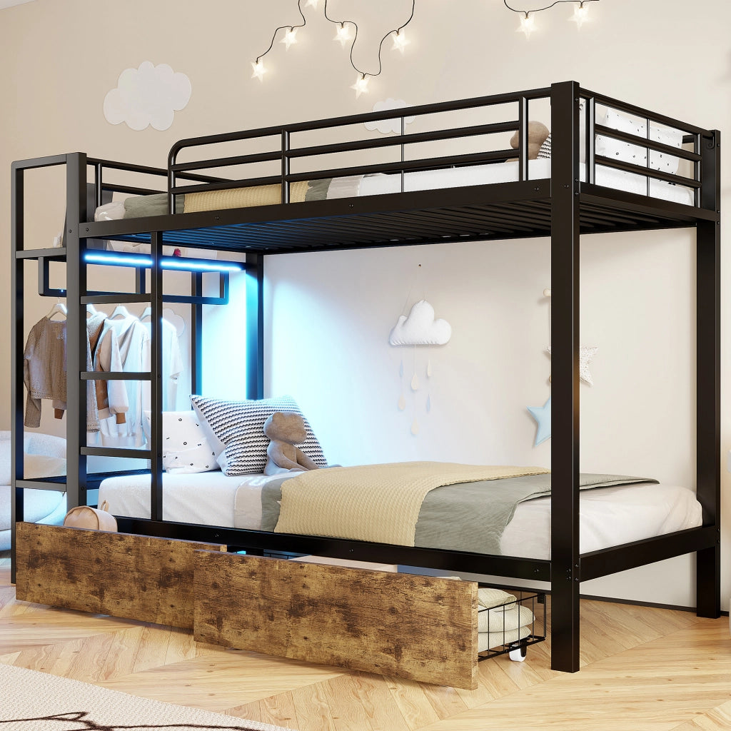 Letto a castello con funzioni integrate metallo nero 90x200 cm