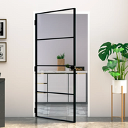Porta Interna Nera 102x201,5 Vetro Temperato Alluminio Sottile 153661
