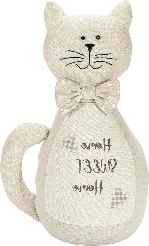 Stopper per Porta Gattina - Tappo per Porta di Stoffa - Disegno Home Sweet Home - Peso di Sabbia Pesante - Distanziatore per Porte Animali - Regalo per Amanti dei Gatti - 19 x 13 x 36 cm