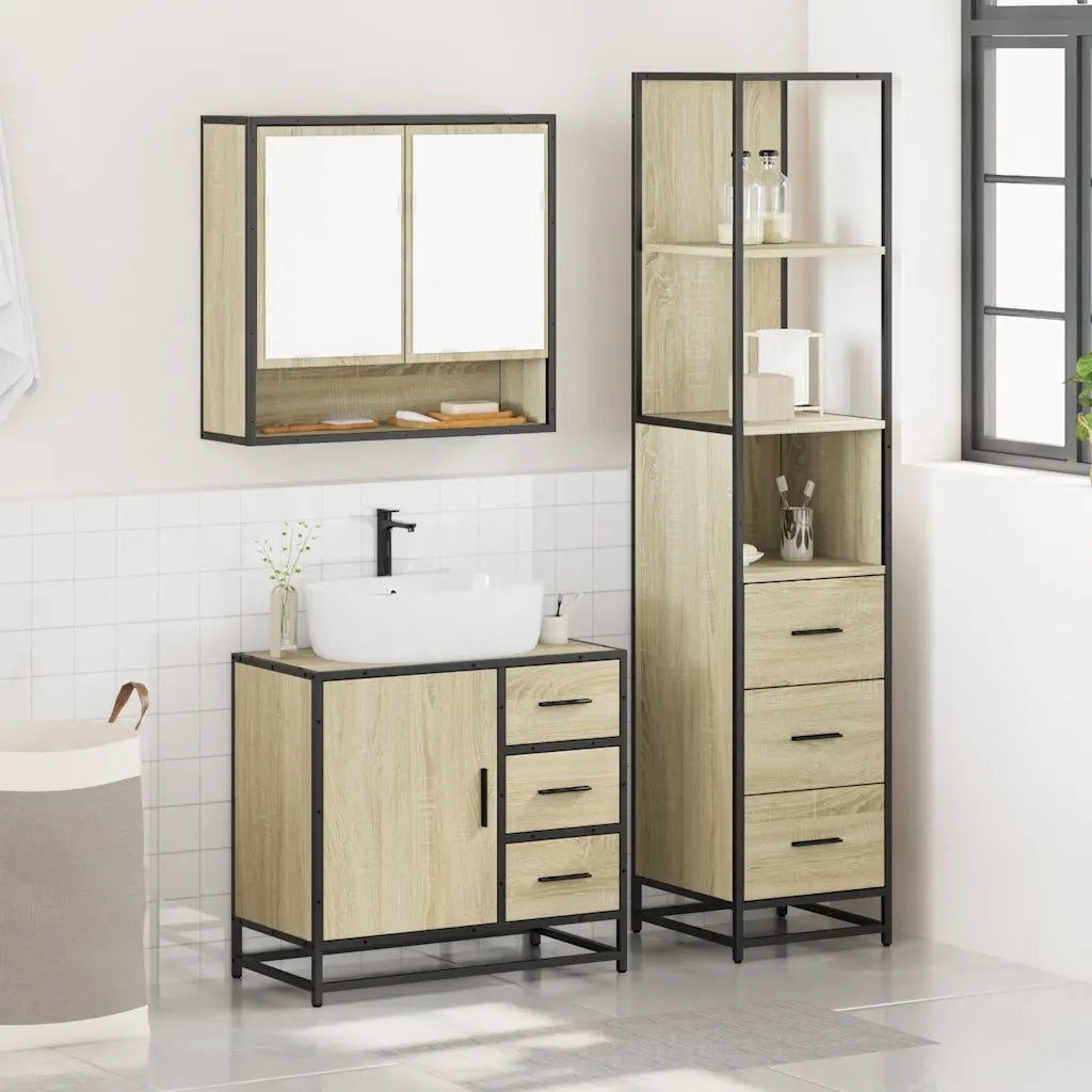 Set Mobili da Bagno 3 pz Rovere Sonoma in Legno Multistrato 3301166