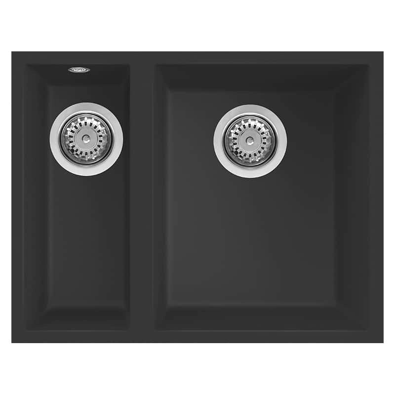 Lavello Elleci Incasso 2 vasche 56x44 Quadra 150 Sottotop Granitek Nero LGQ15040BSO