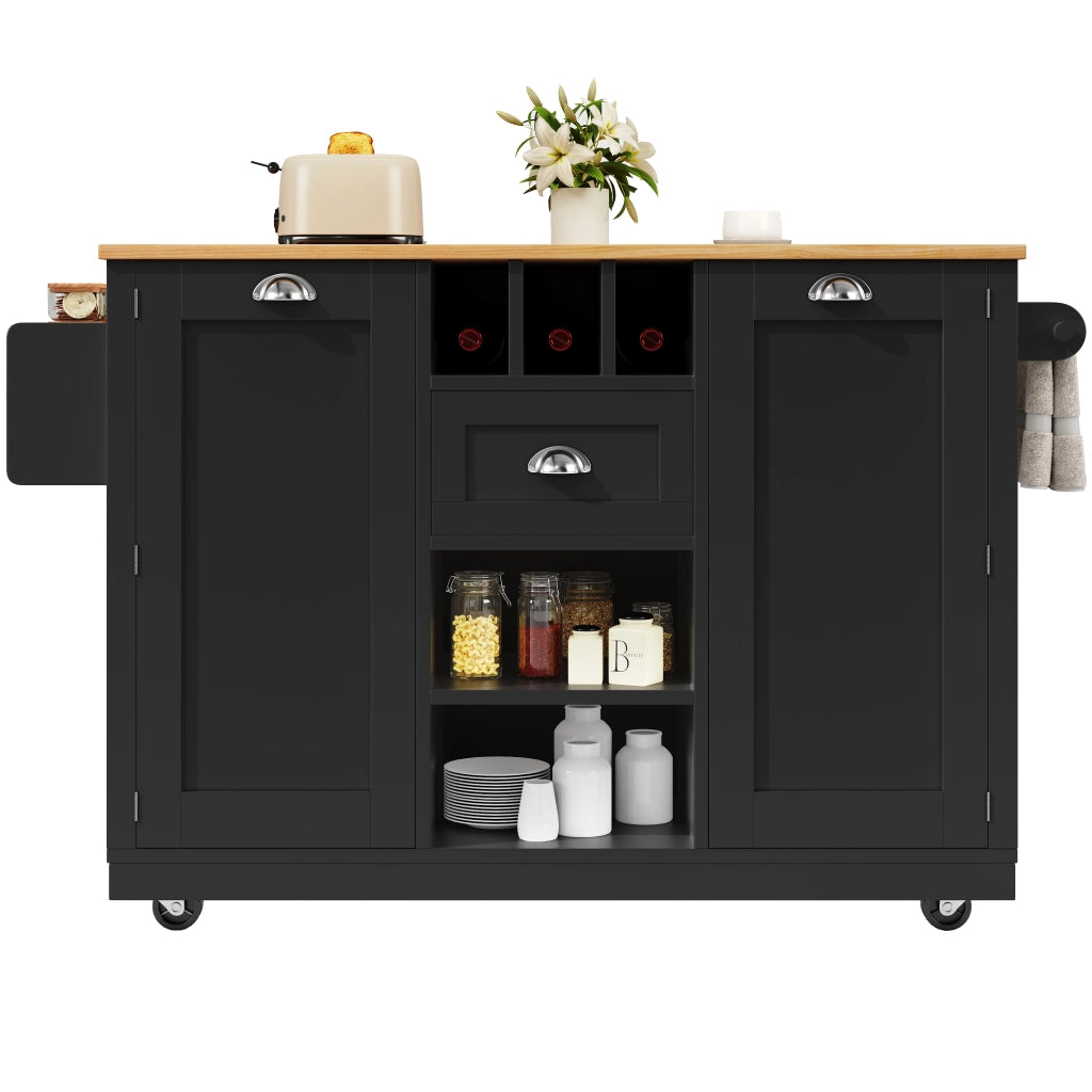 Carrello da Cucina con 1 Cassetto; 2 Ante; Portabottiglie; Portasciugamani e Ruote; in MDF; 140 x 40 x 93;5 cm; Nero