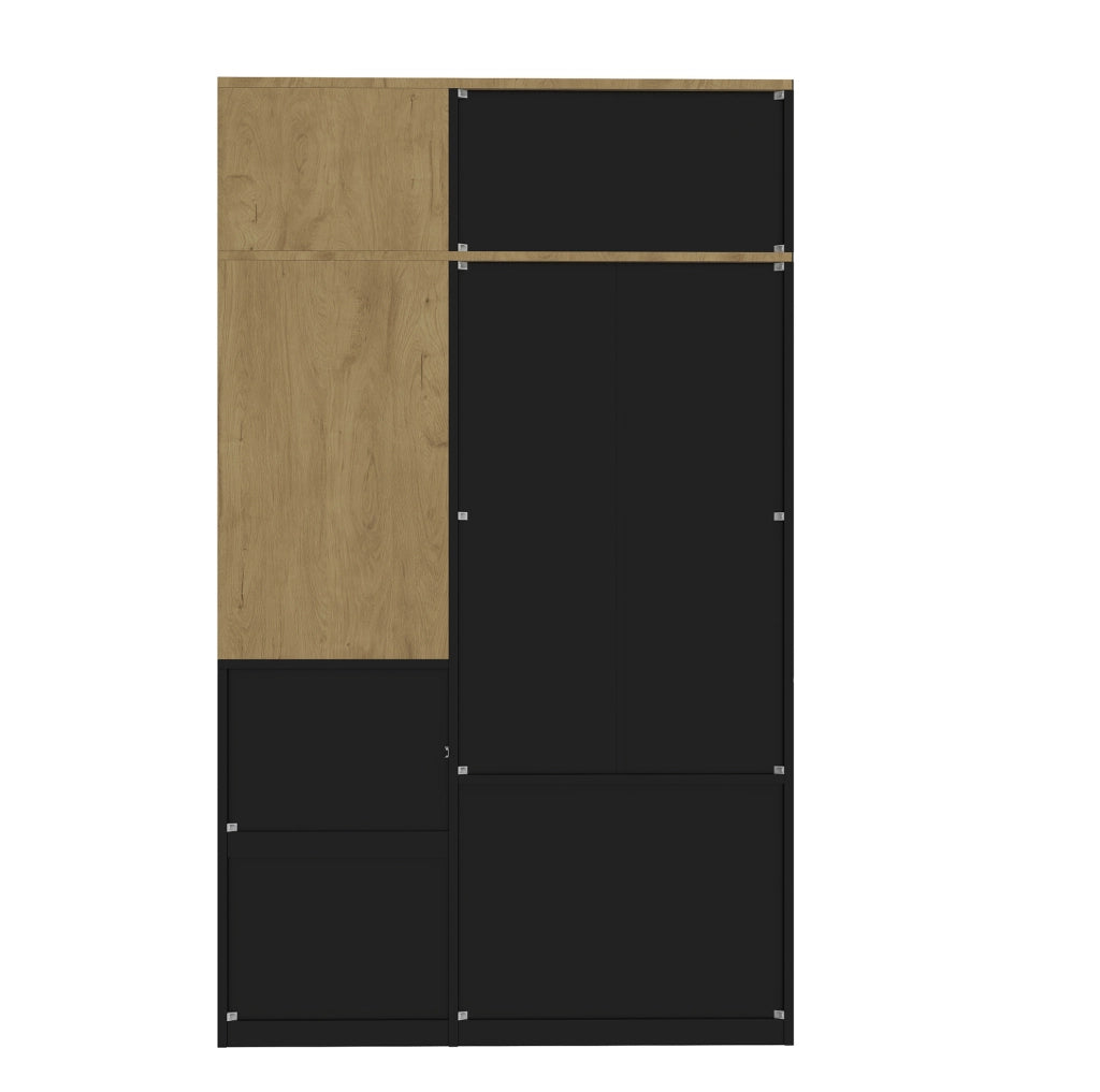 Armadio con 5 cassetti e barra appendiabiti 110 x 40 x 186 cm; naturale e nero