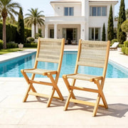 Set 2 sedie da giardino pieghevoli in legno di acacia e corda PP; beige e naturale