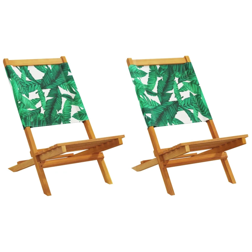 Sedie Giardino 2pz Motivo Foglia Legno Massello Acacia Tessuto 367694