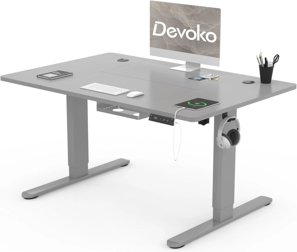 120 x 80 CM scrivania regolabile in altezza, scrivania da ufficio con quattro sezioni, scrivania per computer con funzione di memoria, Grigio