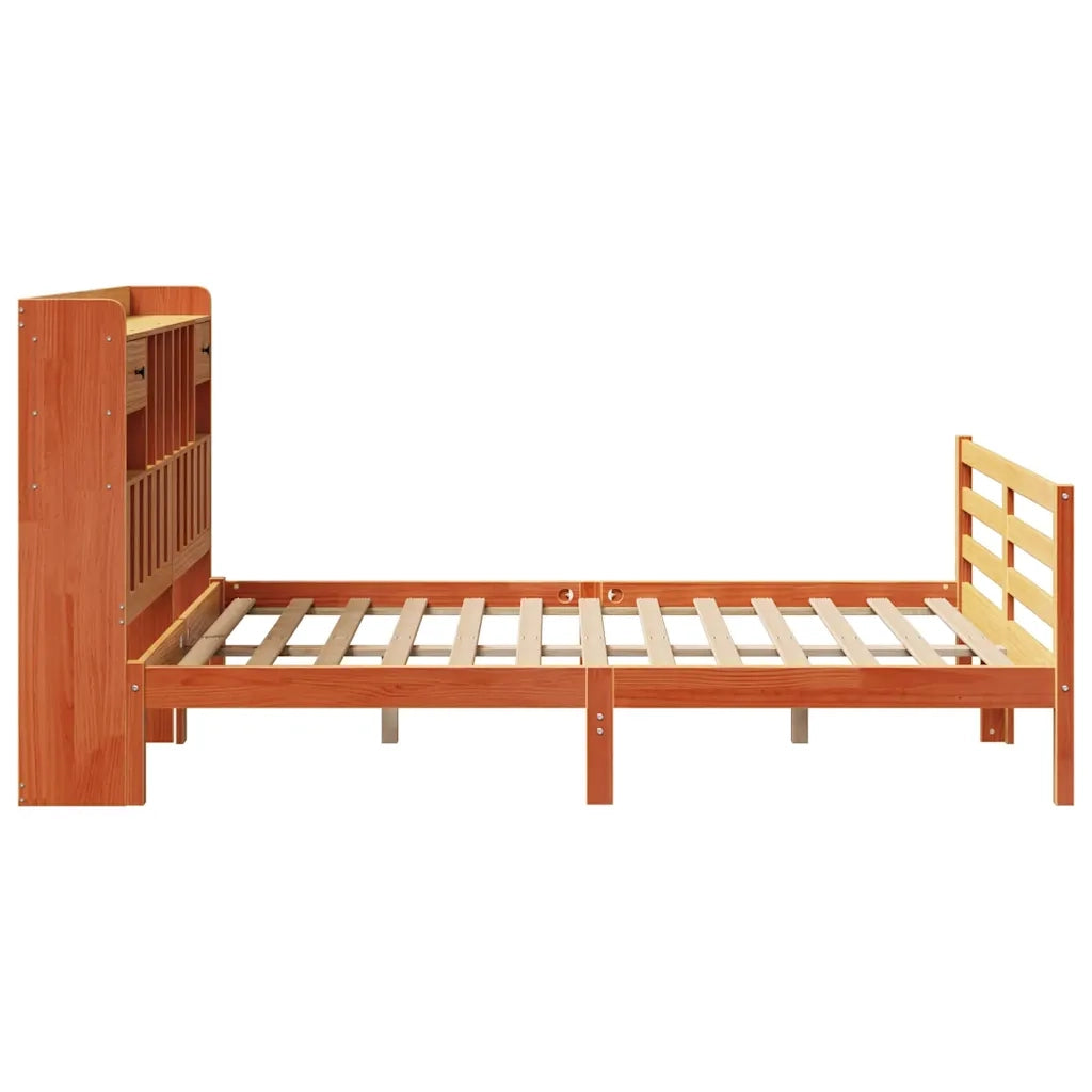 Letto Libreria senza Materasso Marrone Cera 160x200 cm in Pino 3321958