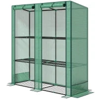 Serra da Giardino con Ripiani Metallici a 3 Livelli, Serra da Balcone, Copertura PE, Tetto Inclinato, 144 x 48 x 152 cm, Verde