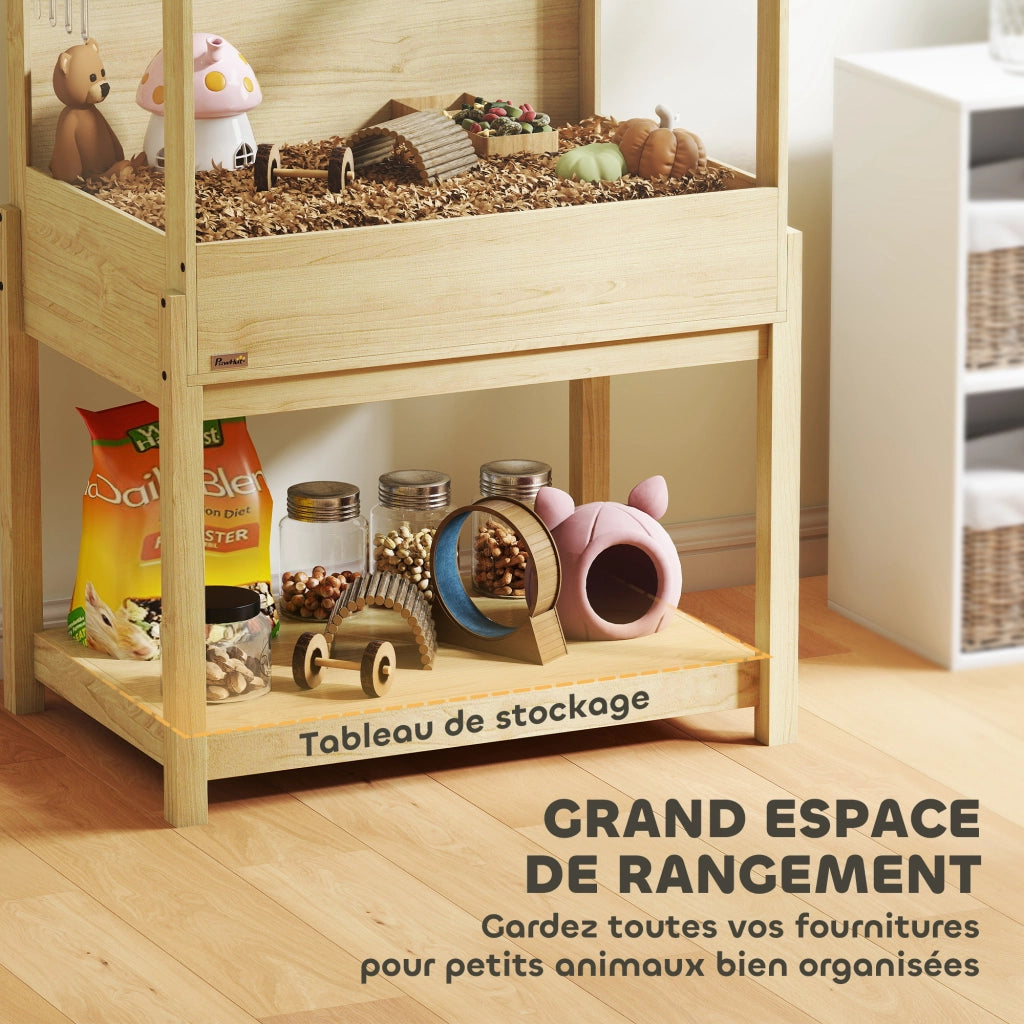 Casetta per criceti in legno con ripiano e coperchio ¨C zephmum ¨C 83x50x103 cm