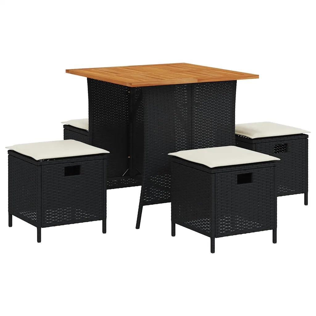 Set da Pranzo da Giardino 5 pz Nero con Cuscini in Polyrattan