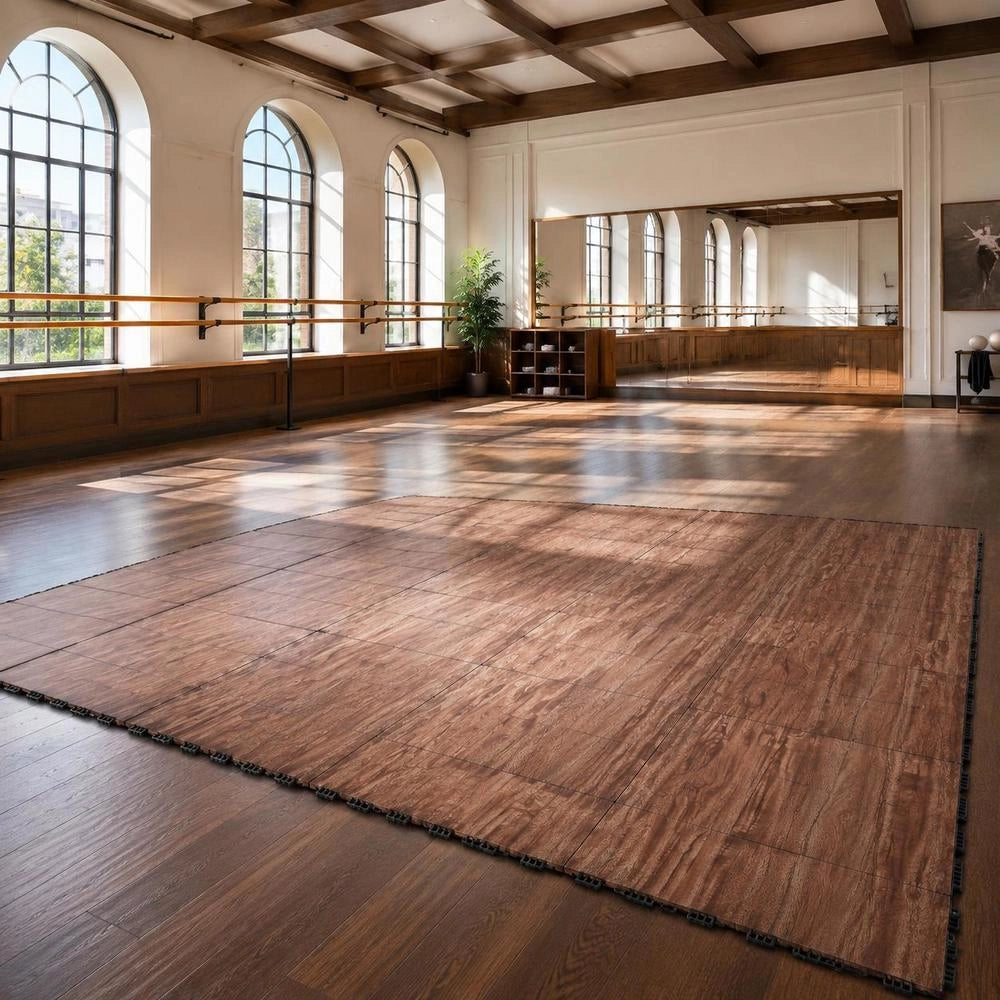 Dance Floor Tiles, 315x315x17.2 Mm, 52-piece Interlocking Dance Floor, Portable Dance Practice Floor With Padded Base (oak Wood Grain, 52 Square Feet/box)