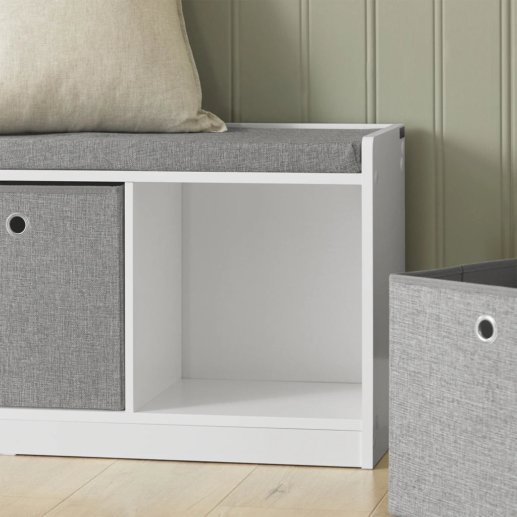 Panca scarpiera Cassapanca da Interno Mobile Bagno con 3 cesti Bianco e Grigio L102*P32*A45cm FSR65-DG