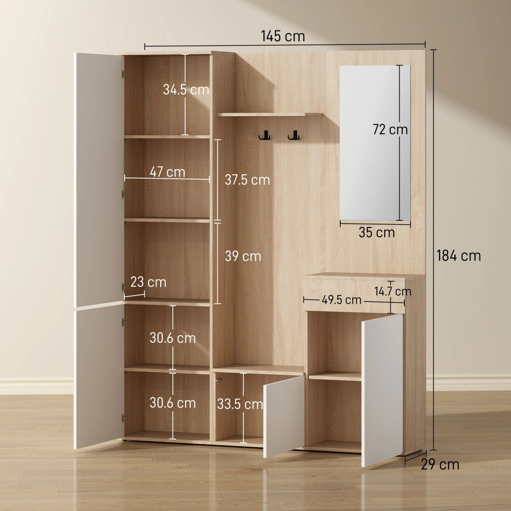 Mobile Ingresso con Specchio e Ganci ¨C zephmum ¨C Bianco Truciolato 145x29x184 cm