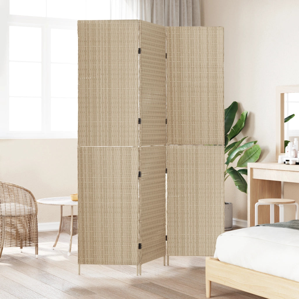 Paravento 3 Pannelli Pieghevole Beige 147x180 cm in Polyrattan