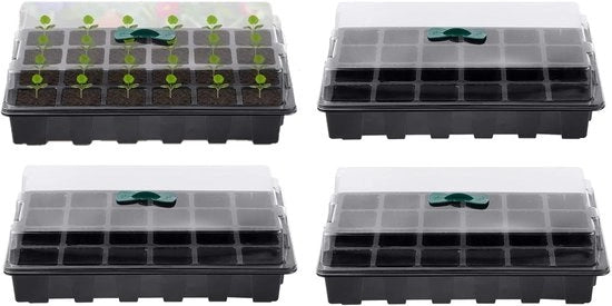 4 contenitori per semi 24 celle in plastica con aperture di ventilazione regolabili (compresi i coperchi e le basi)