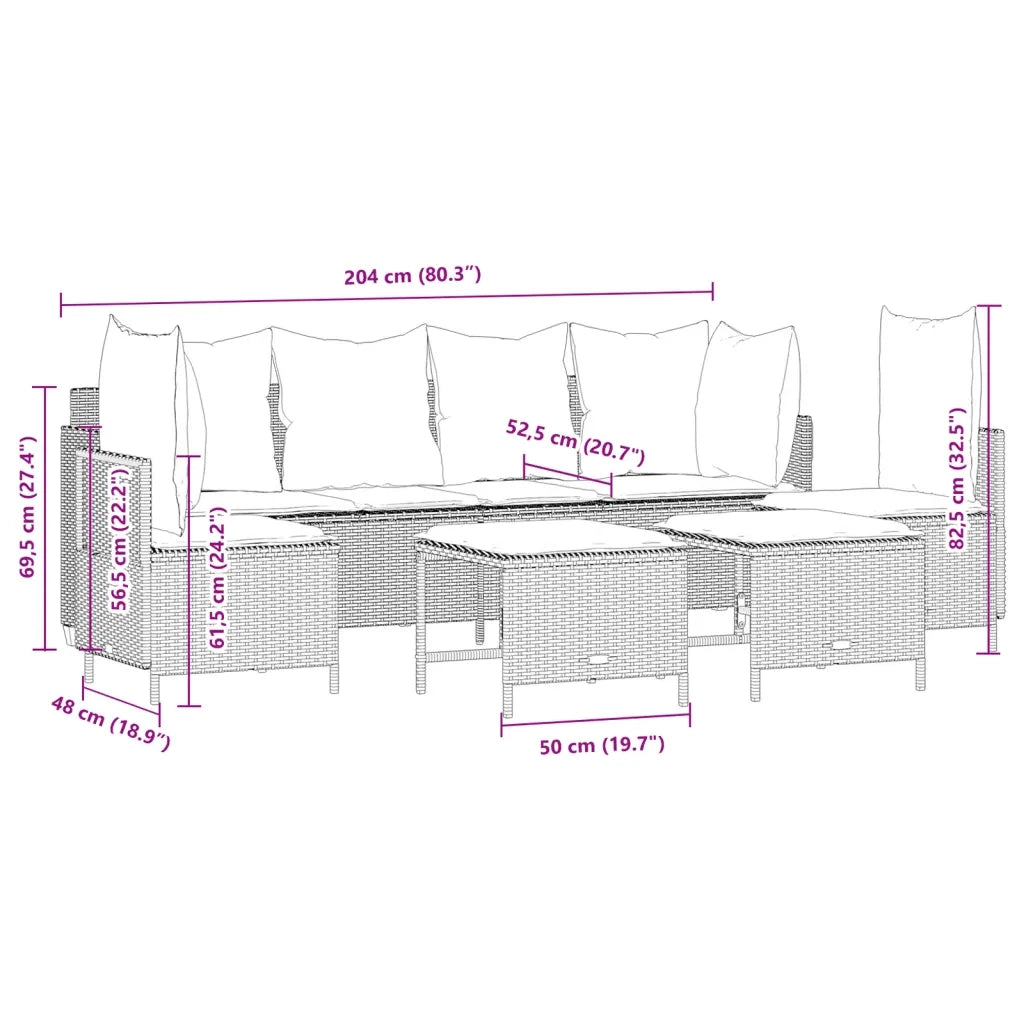 Set Divano da Giardino 5pz con Cuscini Grigio Chiaro Polyrattan 3261550