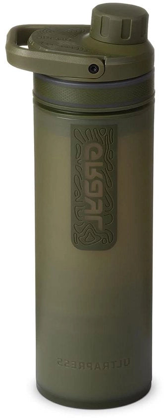 Filtro per acqua da 500 ml per campeggio, trekking, sopravvivenza e viaggi - UltraPress (Olive Drab)
