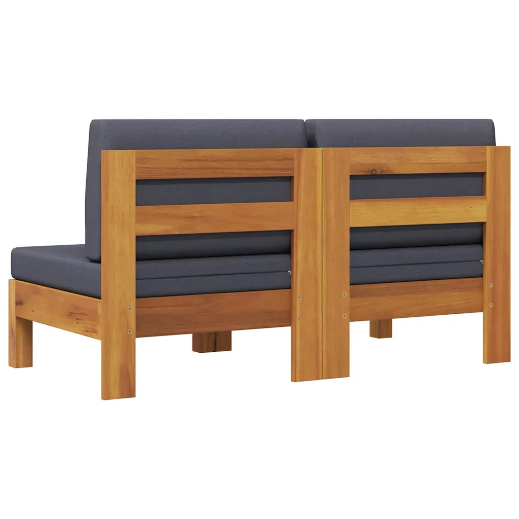 Divani Centrali 2 pz con Cuscini Grigio Scuro Massello Acacia