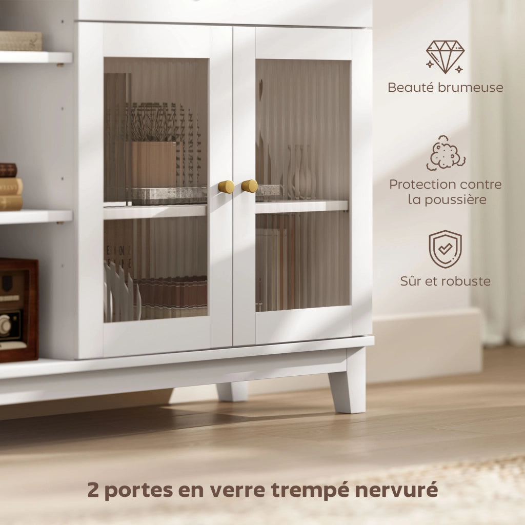 Credenza con ante in vetro temperato, cassetto e ripiani regolabili ¨C Minimal ¨C Bianco