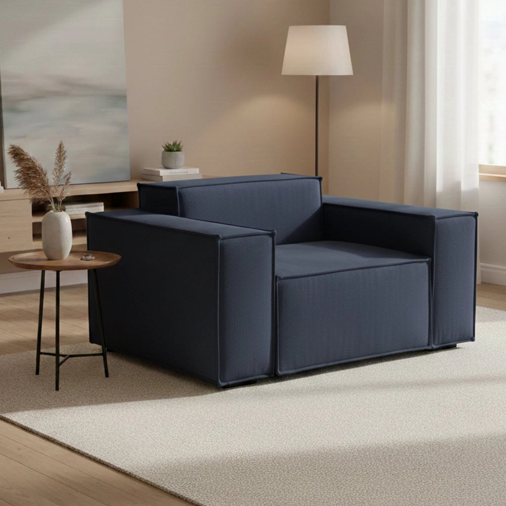Poltrona Rodonite, Poltrona da salotto, 100% Made in Italy, Poltroncina relax in tessuto imbottito, Cm 160x95h70, Blu