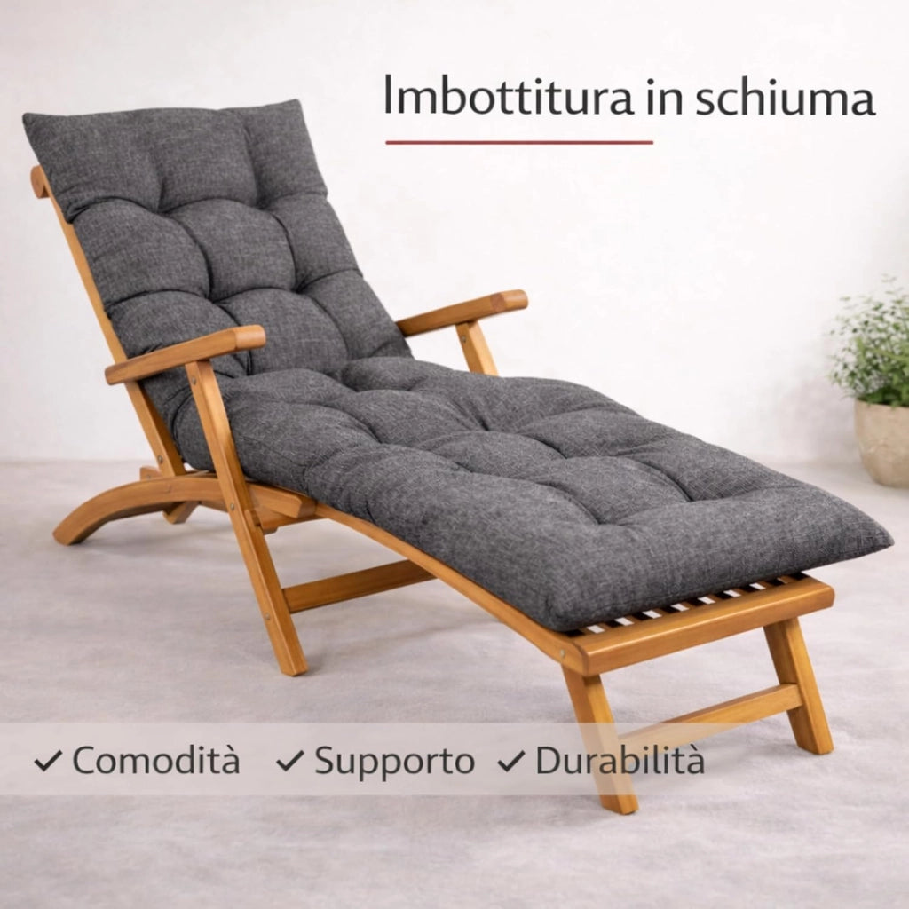 Cuscino per Lettino Prendisole - Materassino Spesso, Morbido e Confortevole, Generosamente Imbottito con Schiuma - Cuscino Sdraio da Esterno, Facile da Installare (185x60x15 cm, Grigio)