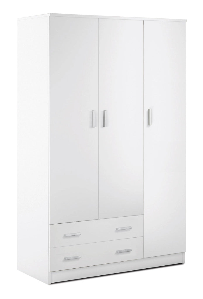 Armadio 3 Ante 2 Cassetti 115x182x52 cm Bianco Lisco