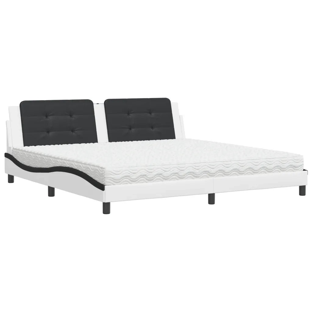 Letto con Materasso Zadar Bianco e Nero 200x200cm in Similpelle 3208893