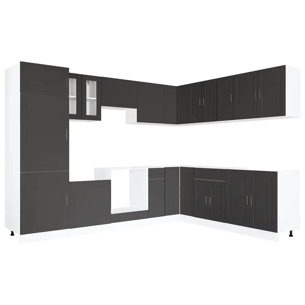 vidaXL Set Mobili da Cucina 14 pz Porto Neri Legno Multistrato