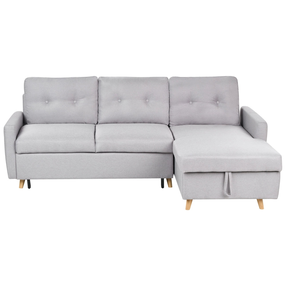 Divano letto angolare in tessuto grigio chiaro 4 posti contenitore a forma di L Orientamento a versione sinistra