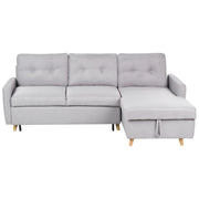 Divano letto angolare in tessuto grigio chiaro 4 posti contenitore a forma di L Orientamento a versione sinistra