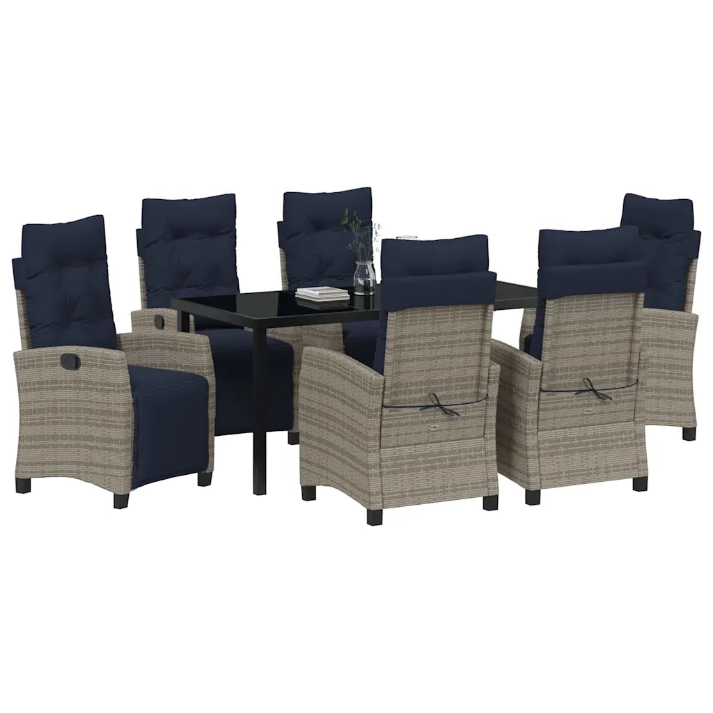 Set da Pranzo per Giardino con cuscino 7 pcs Grigio polyrattan