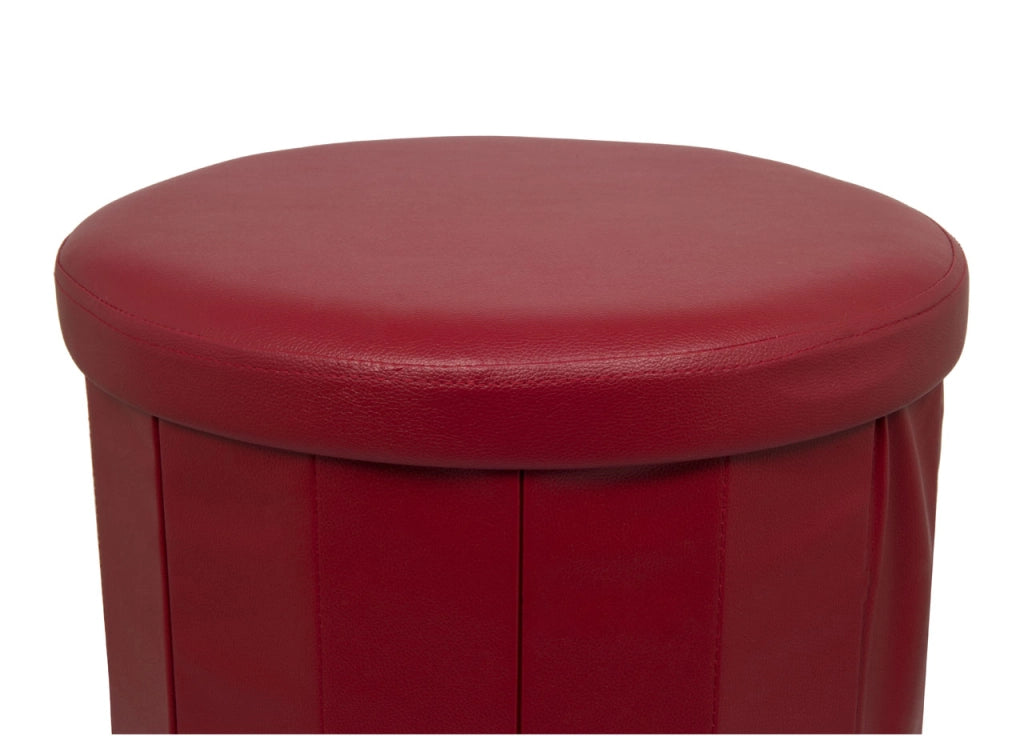 Pouf Salotto Contenitore Ecopelle Rotondo Pieghevole Tinta Unita - Pouf - Bordeaux