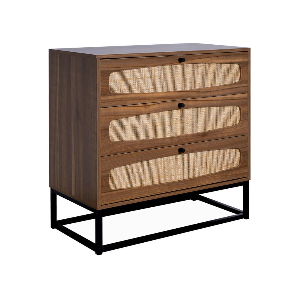 Cassettiera effetto legno e canna, 3 cassetti, marrone naturale