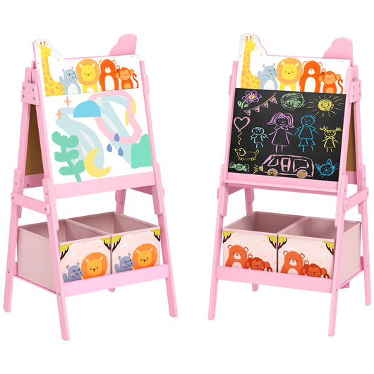 Lavagna Bianca e Nera per Bambini con Cavalletto e Cestini Contenitori 53,5x49x113 cm in Legno Rosa