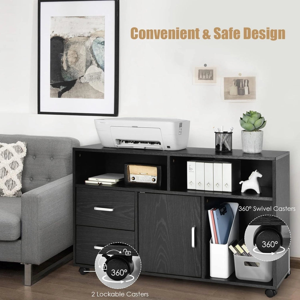 Armadio per documenti su rotelle, contenitore con cassetti, supporto per stampante portatile per casa e ufficio, per raccoglitori, documenti, documenti (nero, 100 x 35 x 65,5 cm)