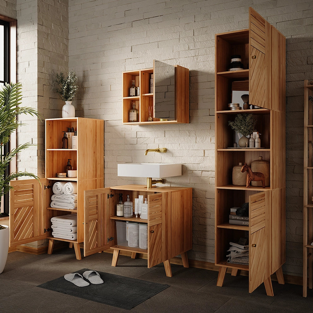 Vicco Set di mobili da bagno Bambù 4 pezzi, con unità midi e colonne