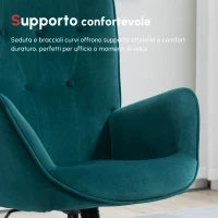 Poltrona per Ufficio e Salotto in Velluto, Girevole con Braccioli e Altezza Regolabile, Blu