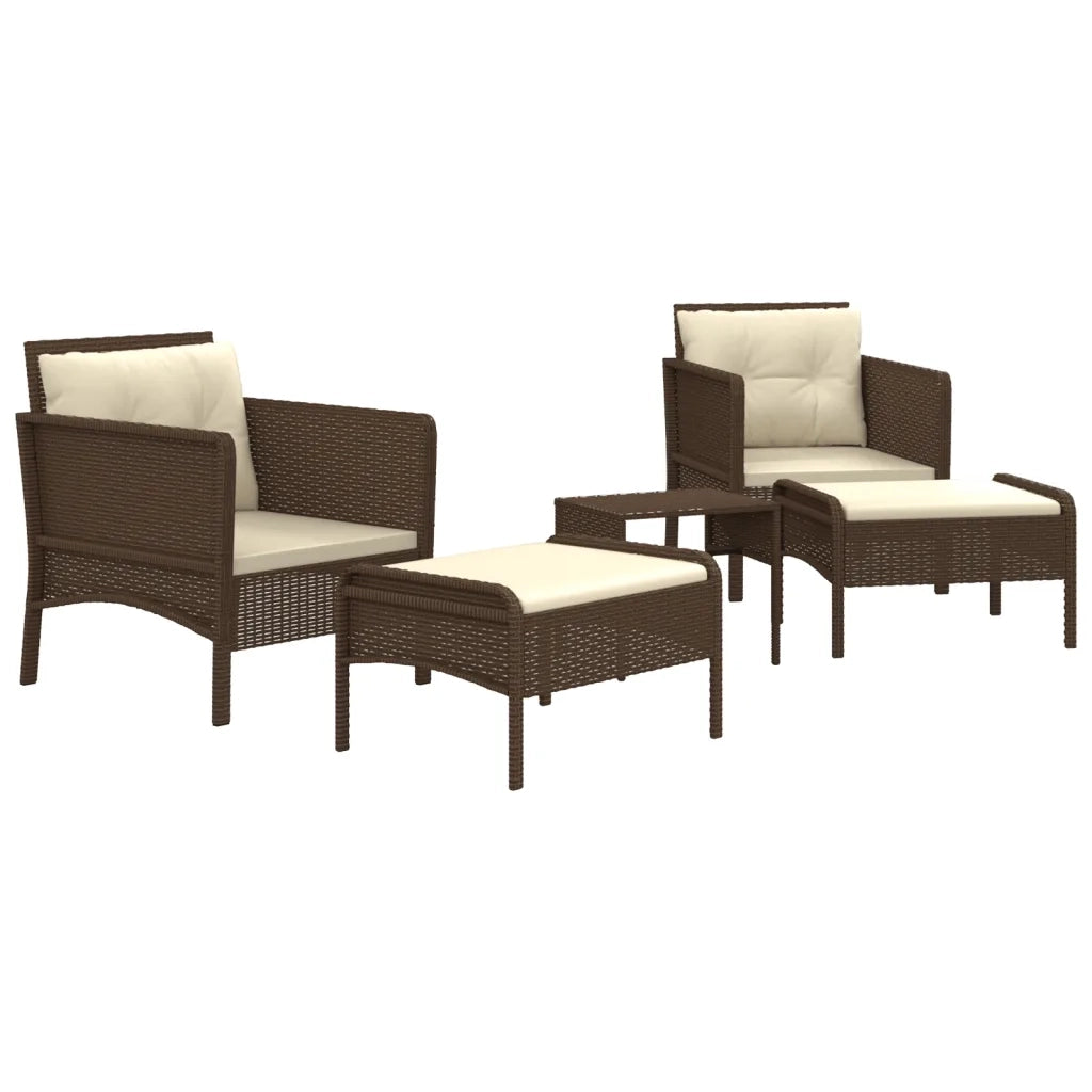 Set Divani da Giardino 5 pz | Set Salotto da Giardino con Cuscini Marrone in Polyrattan