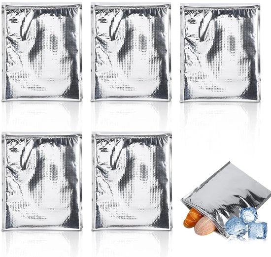 Set di sacchetti di isolamento riutilizzabili, 5-pack contenitore di conservazione alimentare con isolamento in alluminio, sacchetto termico per trasporto cibo, sacchetto acqua-tetto per trasporto termico, sacchetto di imballaggio per pranzo.