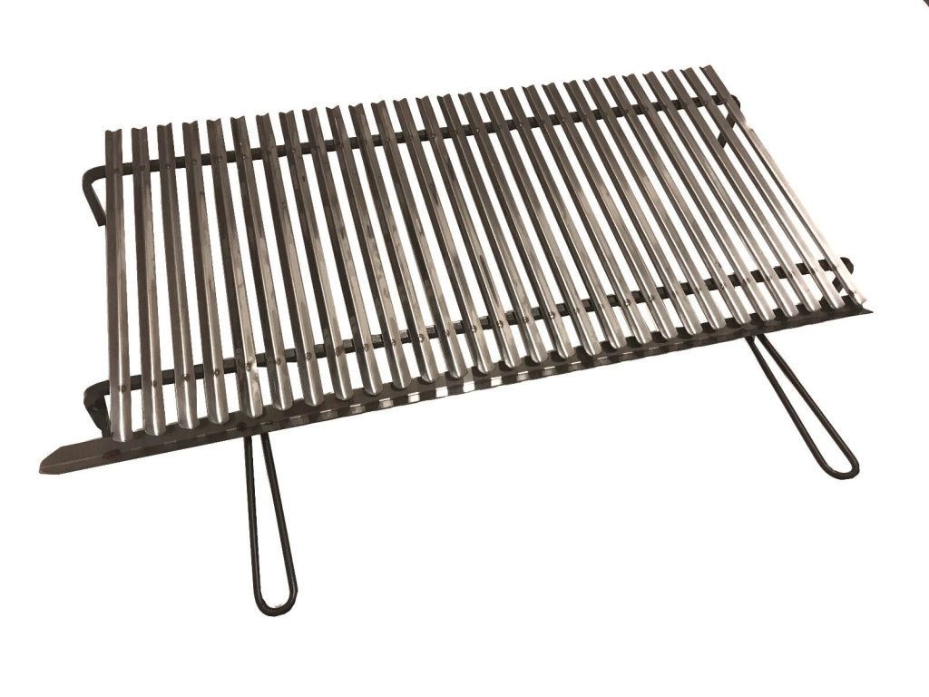 Graticola in acciaio inox, griglia per barbecue con sistema recupera grassi con piedini in ferro 80x35 cm