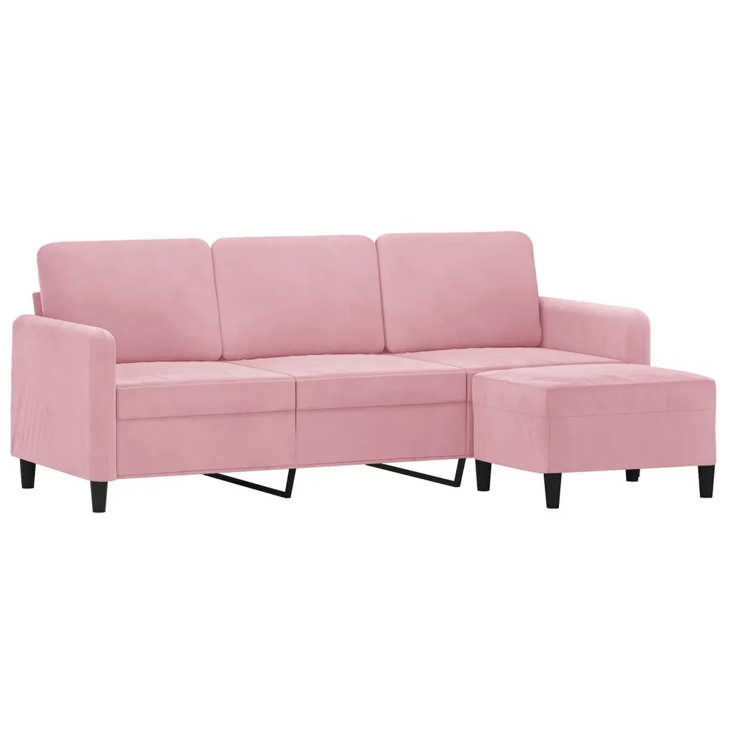 Divano a 3 Posti con Poggiapiedi rosa 180 cm in Velluto