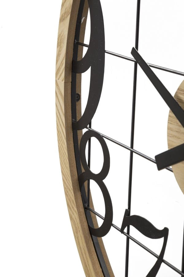 Orologio da Muro Numbers 60x2,5x60 cm in Ferro e MDF Nero e Marrone