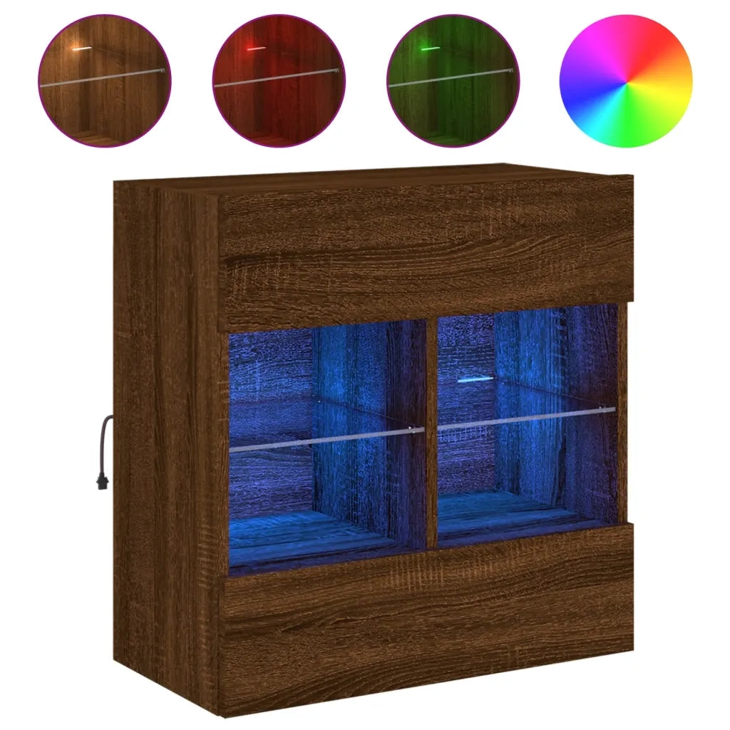 Mobile TV a Parete con Luci LED-Mobile TV a Muro Rovere Marrone 58,5x30x60,5 cm