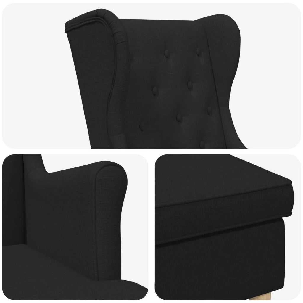 Poltrona con Ottomano 2 pz Nero Tessuto 3418808