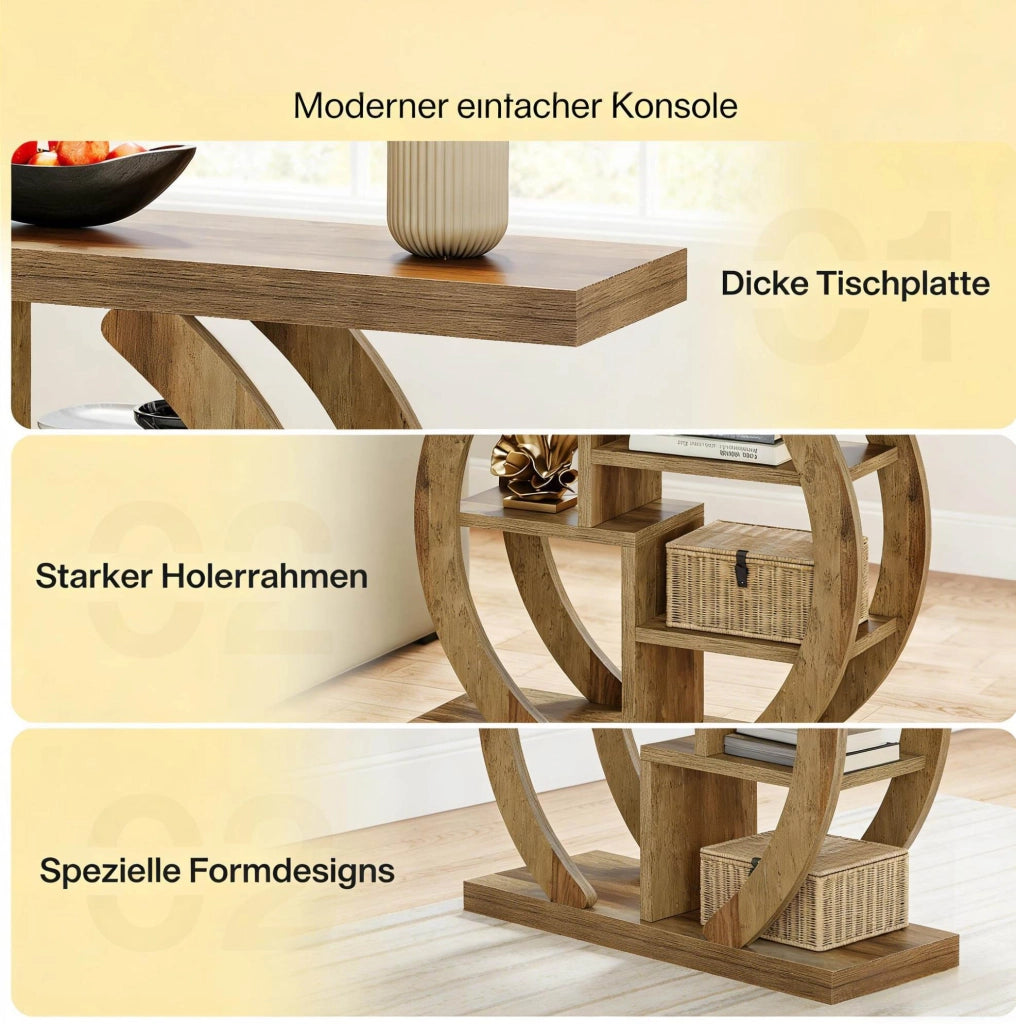 Tavolo consolle 108 cm in legno marrone con 4 ripiani