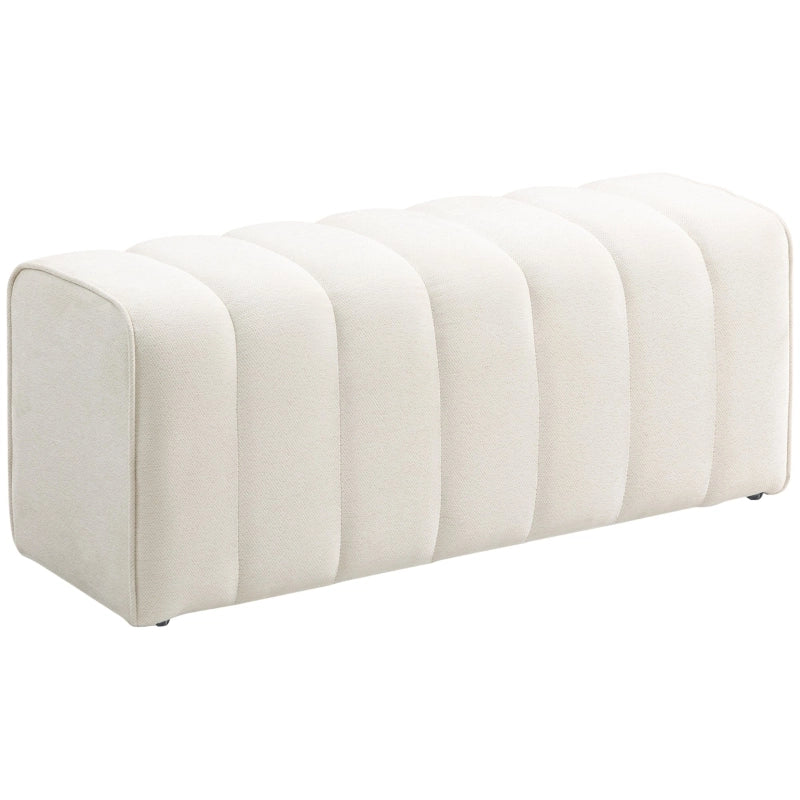 PANCA Imbottita 110x40x44 cm Legno e Tessuto Bianco Crema per Camera da Letto