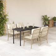 Set da Pranzo da Giardino 5 pz con Cuscini Beige in Polyrattan