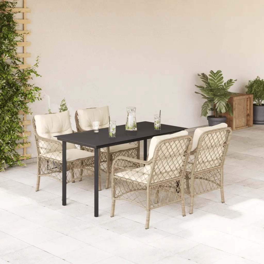 Set da Pranzo da Giardino 5 pz con Cuscini Beige in Polyrattan